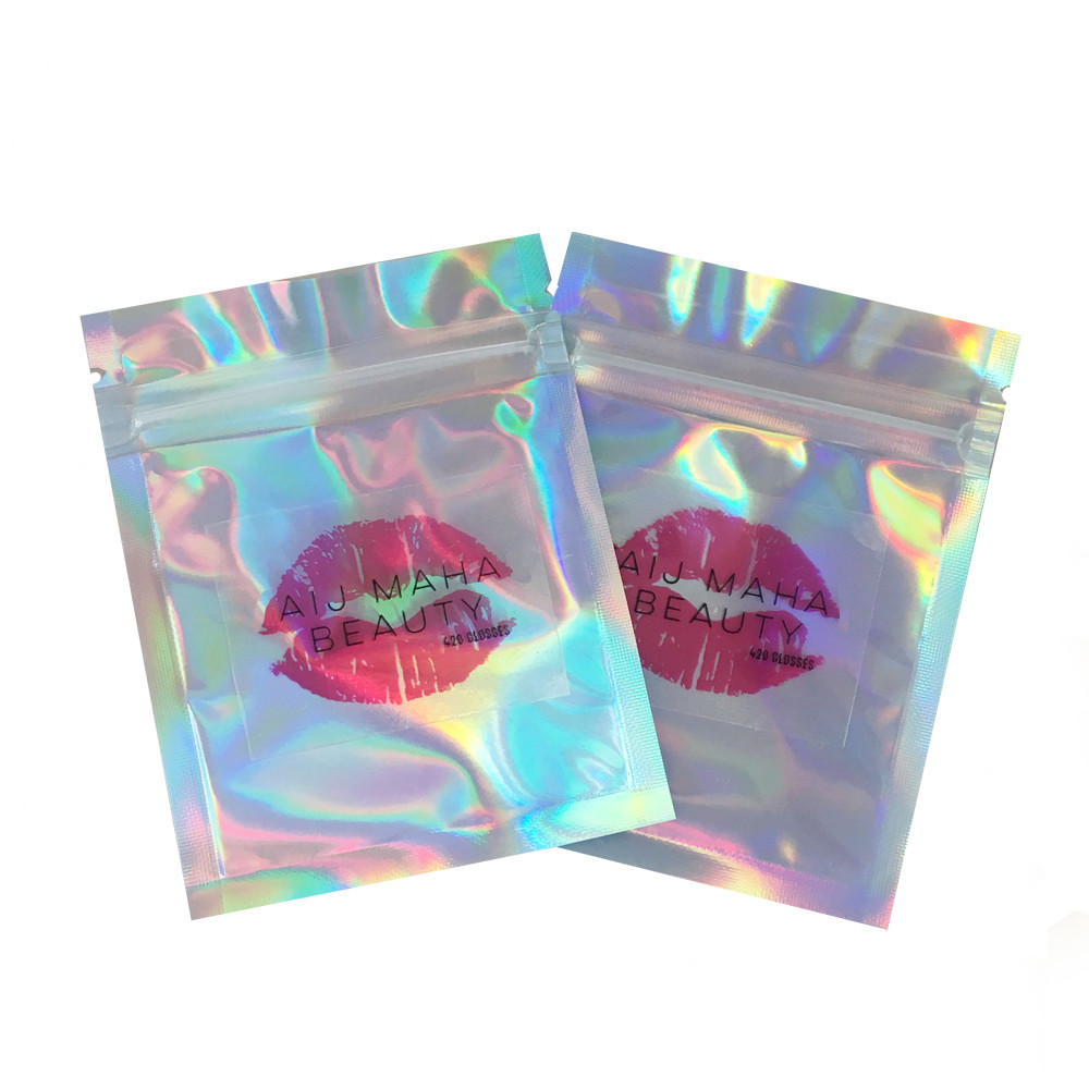 custom hot stamp print foil child proof holographic mylar bag smell proof for cosmetics