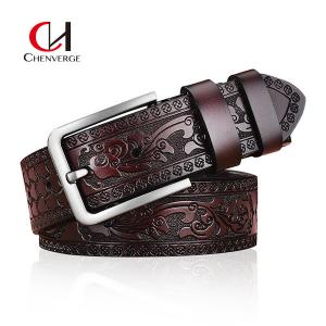 China Vintage Carved Craft Men's Leather Belts Needle Buckle Fashion Jeans Belt 40mm on sale
