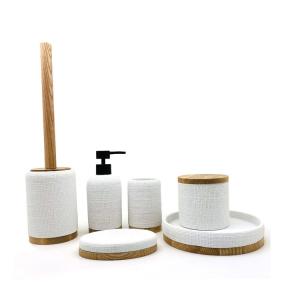 Wholesale Wooden Base Polyresin Bathroom Accessories Sets With Fabric Look from china suppliers