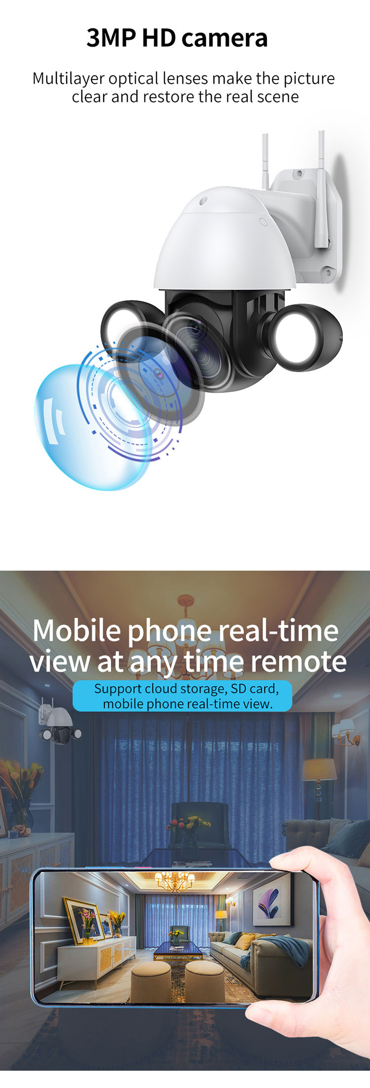 Night Vision Security Smart Home 3mp Wifi Ptz Camera Automatic Track Two Way Voice