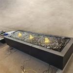 Dark Grey Rectangle Water Fountains Outdoor Metal Water Table Feature With LED