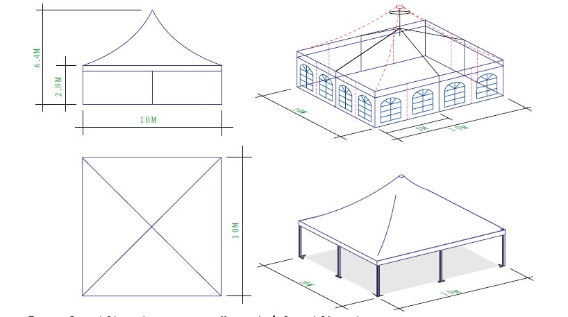 10x10 Outdoor aluminum frame pagoda tent for wedding events