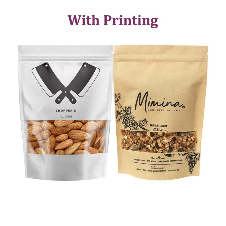 White Kraft Craft Paper Standing Up Pouches Food Packaging Zipper Bags With Window