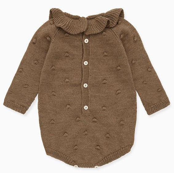 Antumn Winter Ruffle neck Long Sleeve Newborn Girls Organic Cotton Kids Infant Baby Knitted Sweater Romper