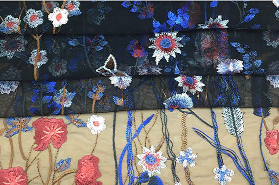100% Polyester Heavy Floral Embroidered Mesh Lace Fabric For DIY Costume Dress