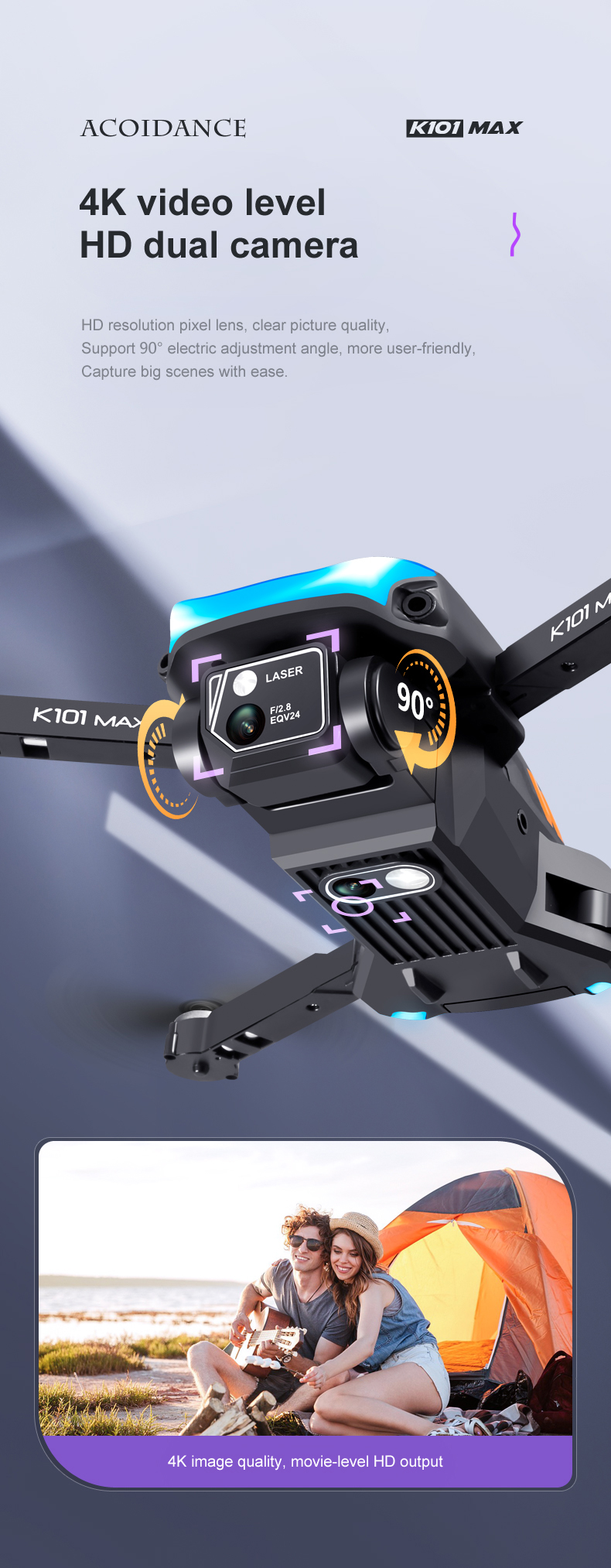 2024 K101 Max Drone with Optical Flow Location and 4k HD Dual Cameras Three Way Obstacle Avoidance Battery 3.7V 1800mAH