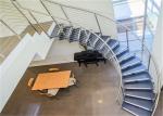 Interior Building Curved Stairs Wooden Staircase With 12mm Tempered Glass