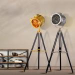 Nordic American Retro Tripod Floor Lamp Silver Golden Wooden Industrial vintage