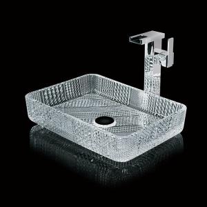Wholesale Crystal Clear Rectangular Countertop Sink Bathroom 460mm 330mm 105mm Hand Wash from china suppliers