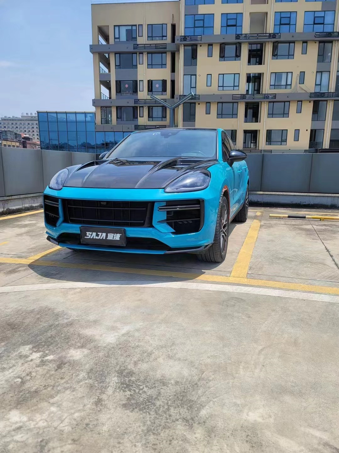 2019 Black Porsche Cayenne Body Kit TH Style Hood Engine Cover Dry Carbon Fiber