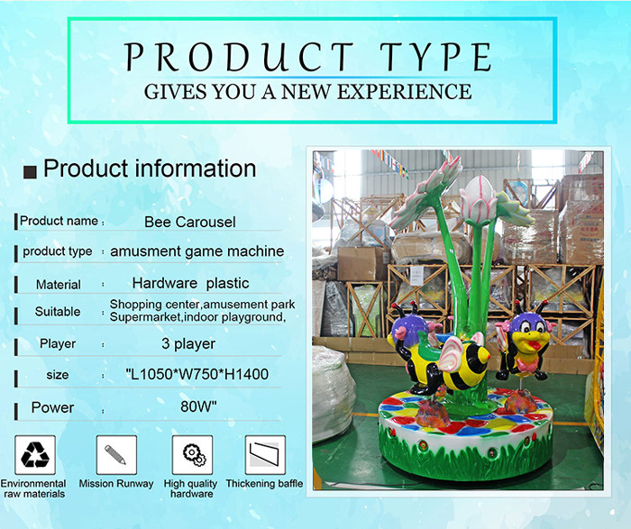 Bee Park Kids Carousel Horses Amusement Children Playground Merry Go Round Riding