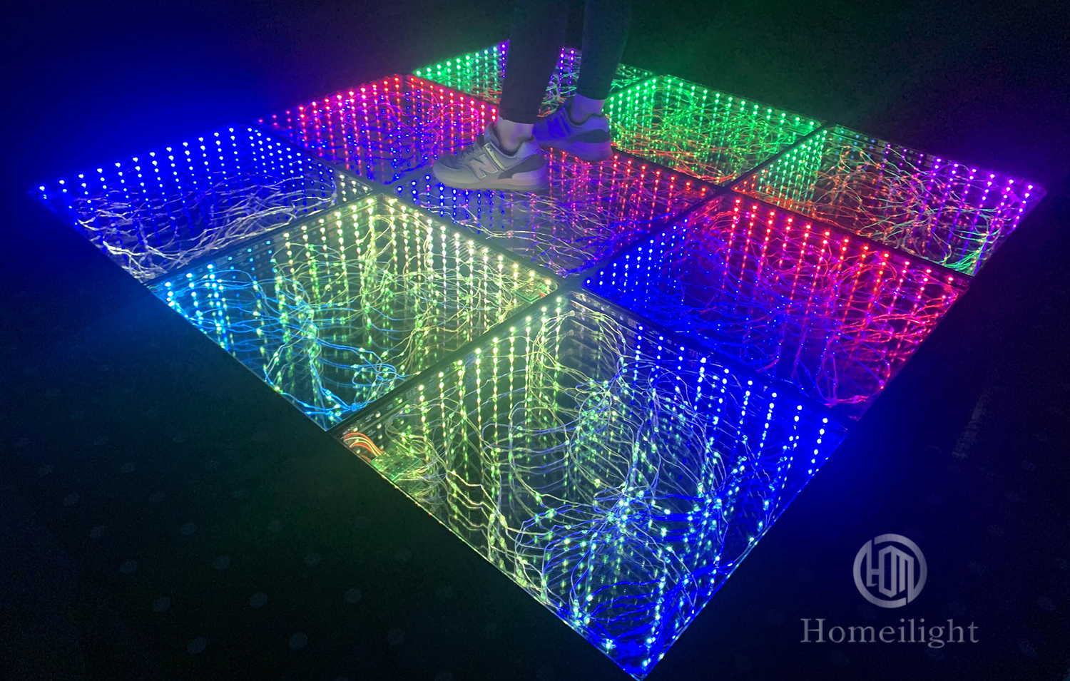 RGB 3in1 Luminous Starry Golden LEDs Floor Tiles 3D 50*50cm Mirror Dance Floor for Party Wedding