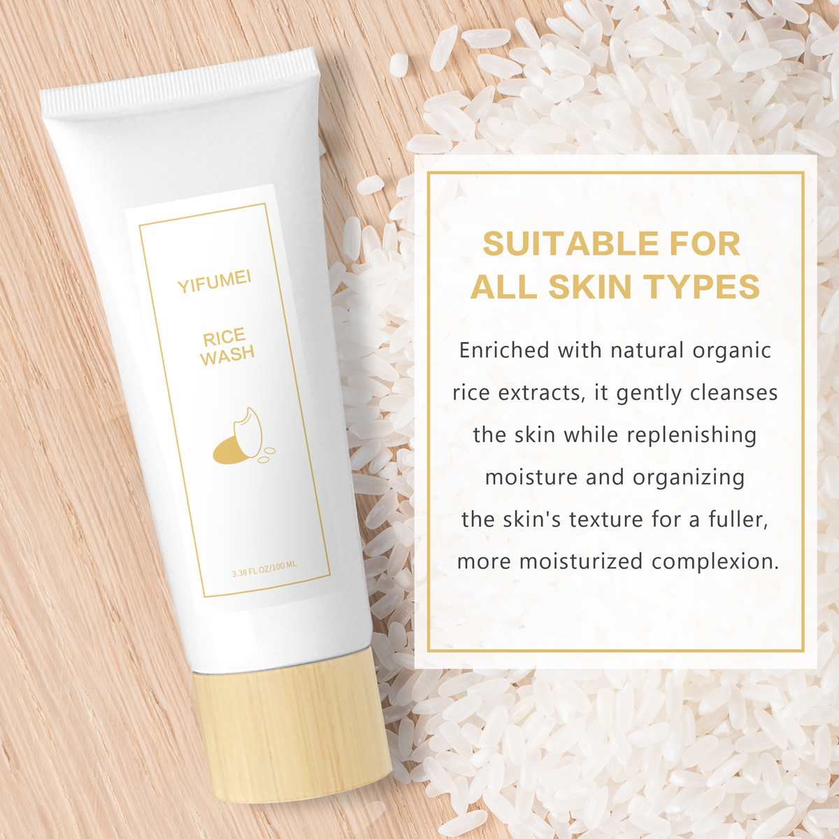 Natural Organic Rice Cleansing Foam Wash Deep Cleanse Facial Pore Soothing Moisturizing Anti Acne Exfoliating Face Cleanser