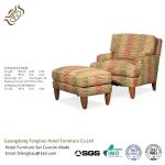 French Countryside Strip Linen Fabric Leisure Chair Ottoman Wood Leg Upholstered
