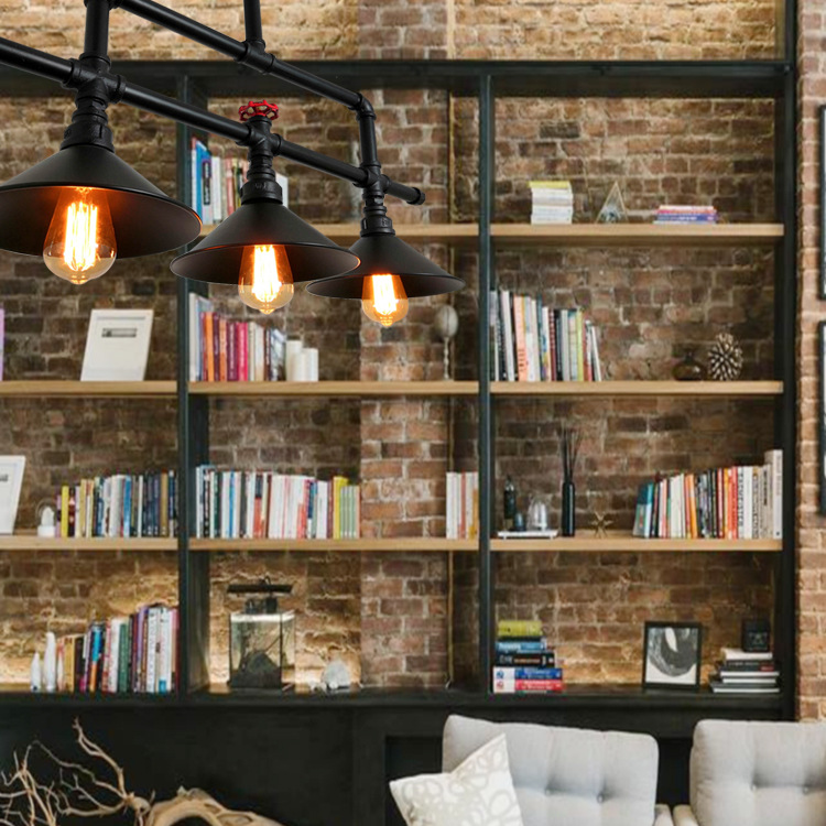 Vintage industrial wind and water pipe chandelier creative three end restaurant bar kitchen long lamp（WH-VP-226)