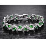 Platinum Plated Green Cubic Zirconia Tennis Bracelet for Women Jewelry