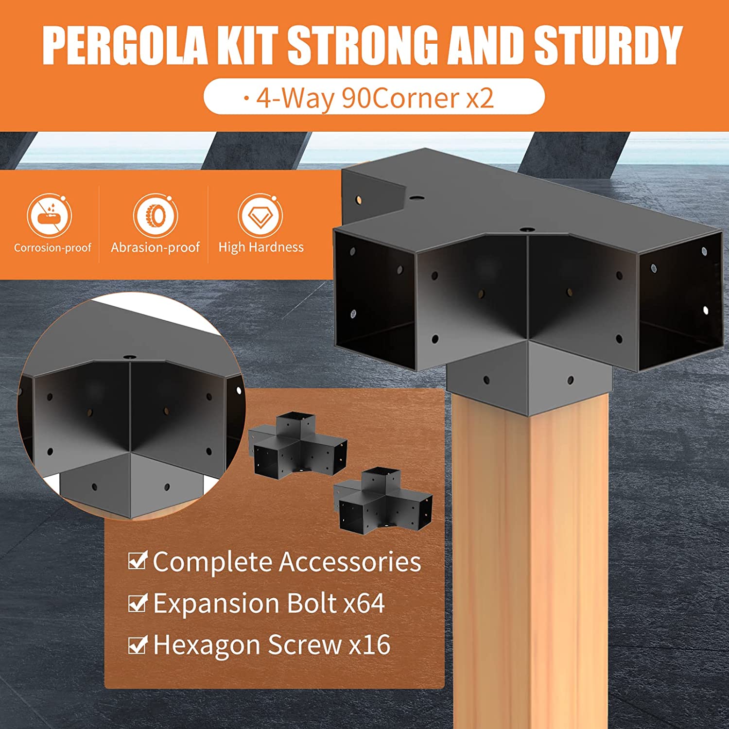 Steel Arbours Woodworks 4-Way Right Angle Corner Bracket for DIY Elevated Pergola Stand