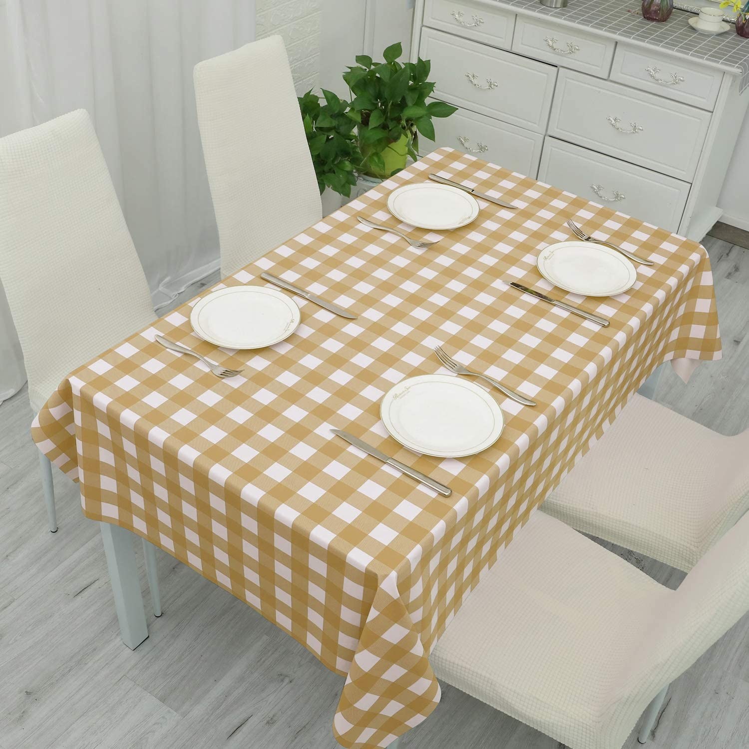 Beige Plaid Disposable Table Cloths