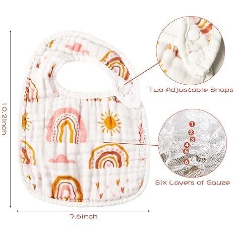 Adjustable Muslin Snap Bibs Cloth Bibs With Snaps Dirt Resistant With 6 Absorbent Soft Layers