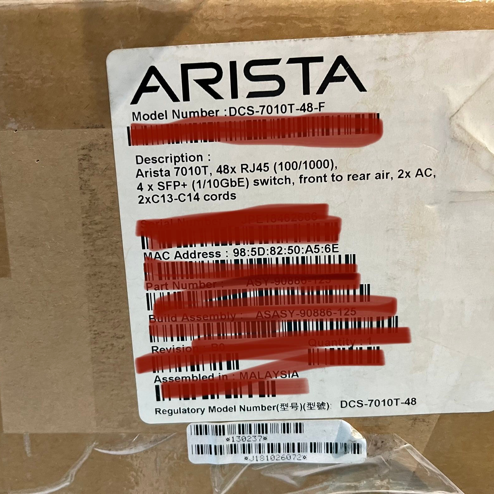 Used DCS-7010T-48 Switch For Arista Private Mold NO Products Status Used