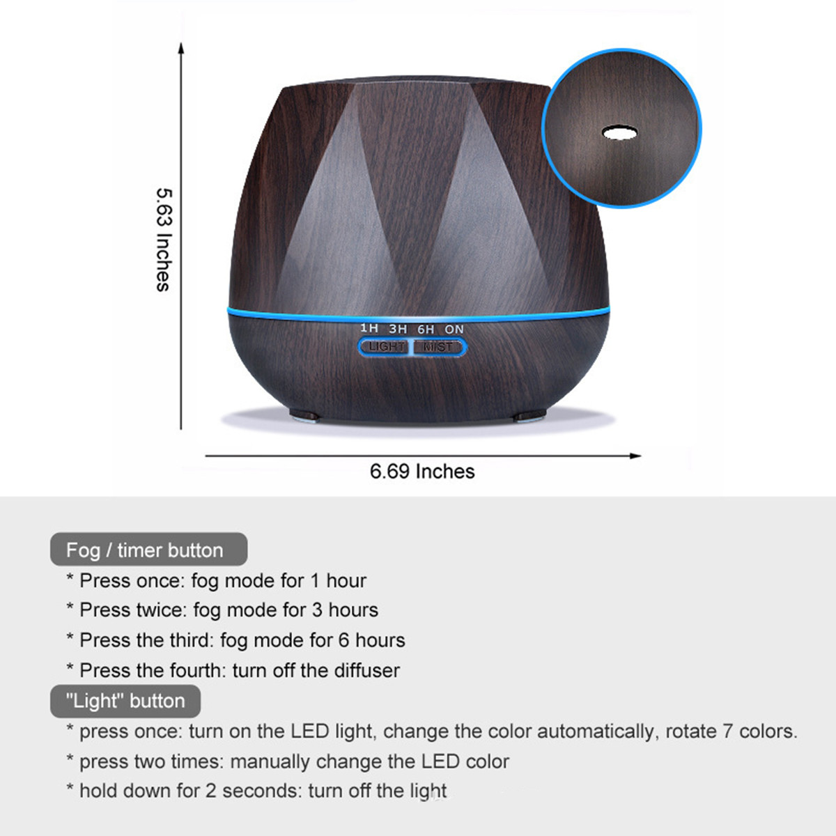Remote control Ultrasonic 550ml with Colourful Night Light Wood Grain Aroma Diffuser