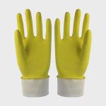 Yellow Color Cotton Flocklined Rubber Gloves For Household Kitchen Use