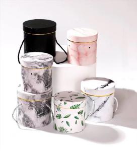 Wholesale Green Leaf Veins Marbling Round Flower Gift Box Cylinder Rose Box With Handle from china suppliers