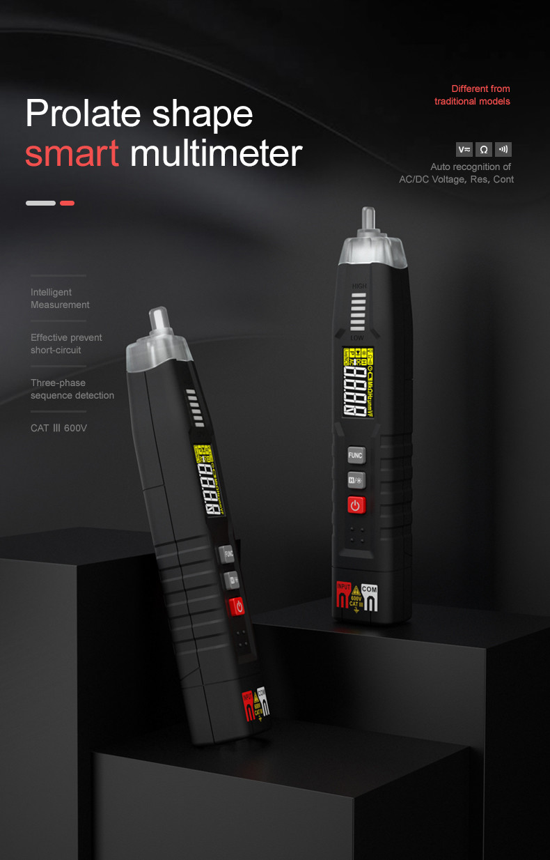 HT122 Digital Pen Type Multimeter DC AC Voltage Tester Smart Multi-meter NCV Phase Sequence Auto Ranging Multimetre