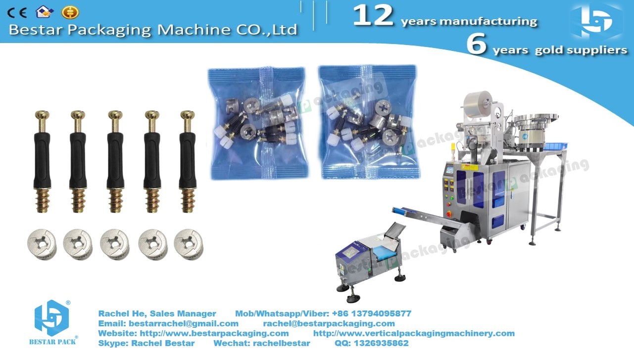 Furniture hardware packing machine with 5 counting vibrators and manual feeding