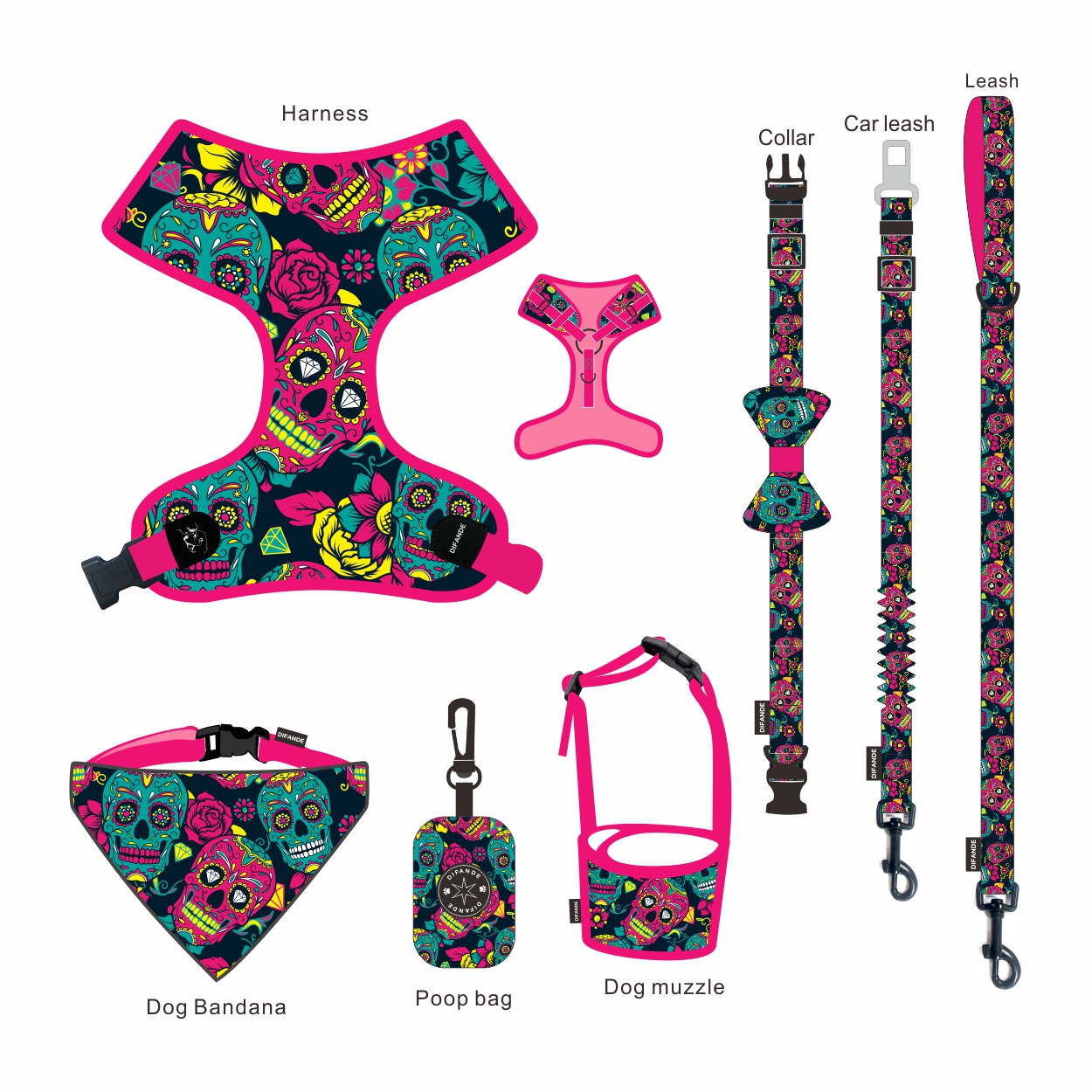 Adjustable Dog Harness Set Polyester Dog Leash Collar For Pet Animal