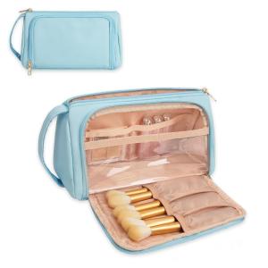 Wholesale Waterproof Makeup Toiletry Travel Bag Portable Blue PU Leather from china suppliers