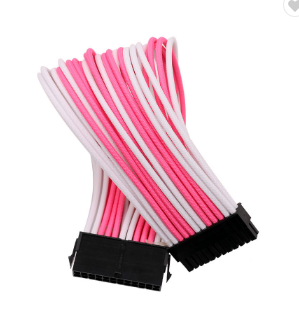 Power Supply braided Sleeved extension cable kit psu cable kit white&pink 18awg