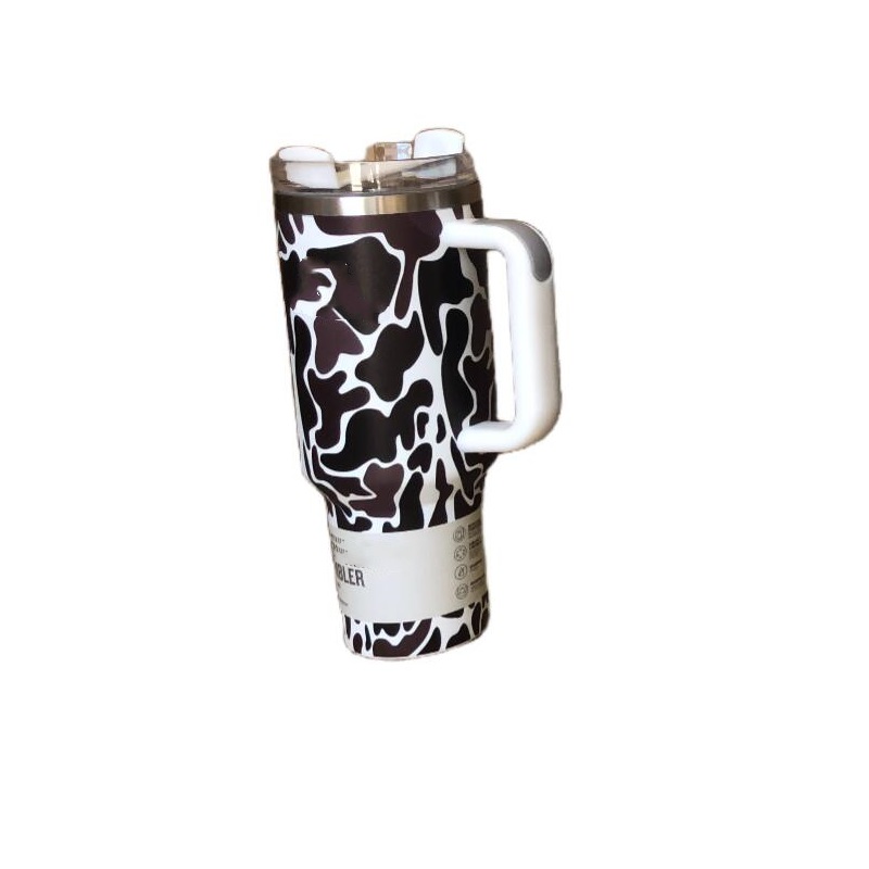 Sustainable 40oz Leopard Print Camouflage Straw Cup Tumbler for Hot and Cold Drinks