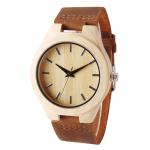Genuine Leather Band Bamboo Wooden Watch Simple Design With Japan Quartz