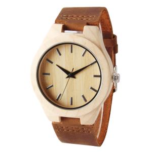 Wholesale Genuine Leather Band Bamboo Wooden Watch Simple Design With Japan Quartz Movement from china suppliers