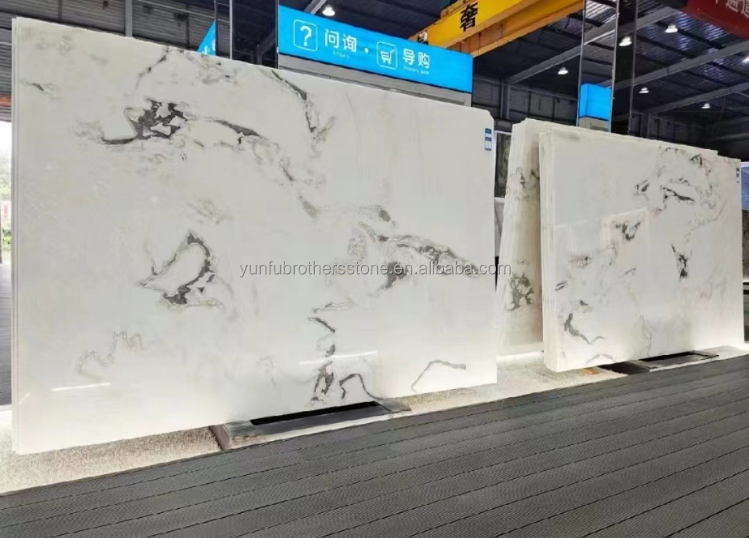 Polished Milk White Alabaster Marble Big Slab for Living Room and Dining Table Flooring