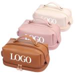 Customized New Arrival Luxury Portable Pu Large White Leather Travel Toiletry