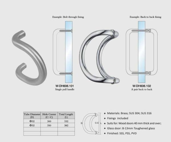 Dia. 32mm tub curved design gate handles brass / SUS exterior door handles set W