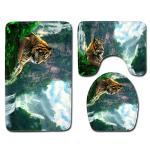 Wild Animal Toilet Seat Cushion Tiger Leopard 3pc Bathroom Rug Set