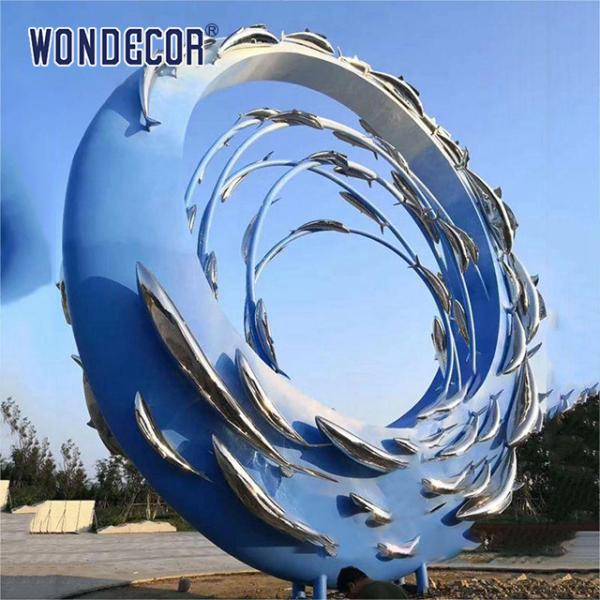 Large Outdoor Metal Art Abstract Marine Animal Swimming Fish School Stainless