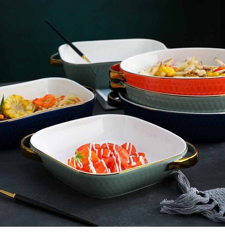 Non Stick Kitchen Ceramic Baking Pans With Gold Rim Nordic Style