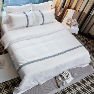 Wholesale Dobby White Stripe Jacquard Hotel Luxury Sheet Set , Hotel Style Bedding Sets from china suppliers