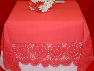 Rectangular coffee table linen table cloth table, Corcheted Lace Table linen, Tablecloth
