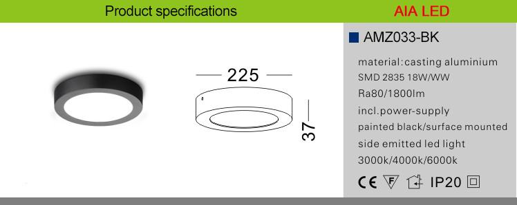 Surface mounted good price 18W Round black LED panel light fixture for hotel led downlight