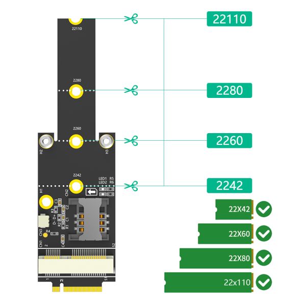 Mini PCI-E to M.2 NGFF Key M Adapter with SIM Card Slot for WiFi WWAN LTE Module Easy Installation