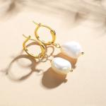925 Sterling Silver 18K Gold Plated Freshwater Pearl Hoop Earrings For Women