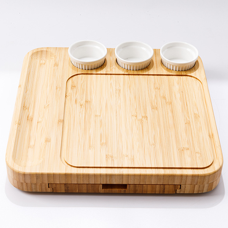 Bamboo Cheese Board and Knife Set Eco-friendly Charcuterie Board with 3 Ceramic Bowls