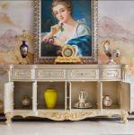 Luxury Living Room TV Shelves HDF Lacquer Antique Gold Carved Floor Cabinet