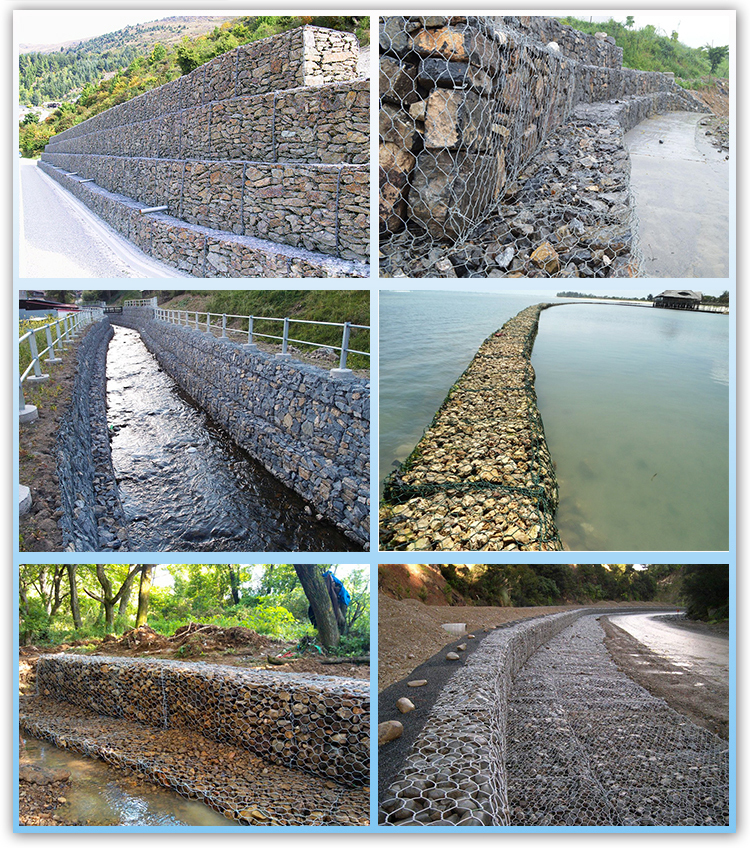 Tray + Plastic Film Gabion Fence System Galvanized Basket Stone Cages
