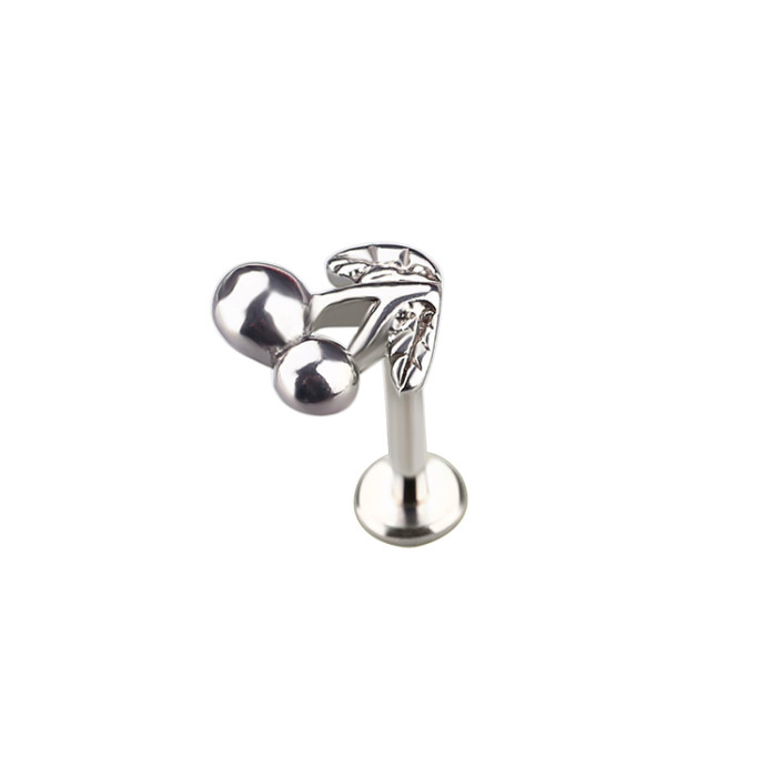 Stainless Steel Internally 16g Labret Lip Ring Cherry Shape Lip Stud Body Piercing Jewelry